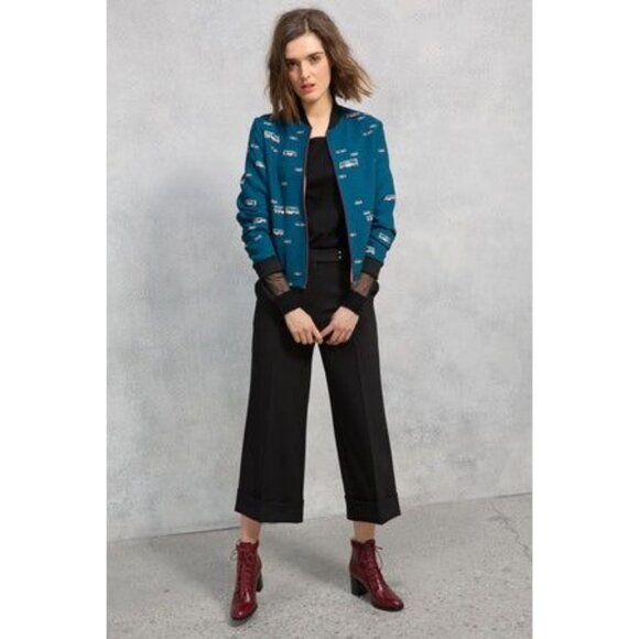 Cop.Copine Teal Bus Printed Bomber Jacket Womens Fashionable Outerwear - Picture 1 of 7